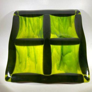Mid Century Modern Lime Green and Black Fused Art